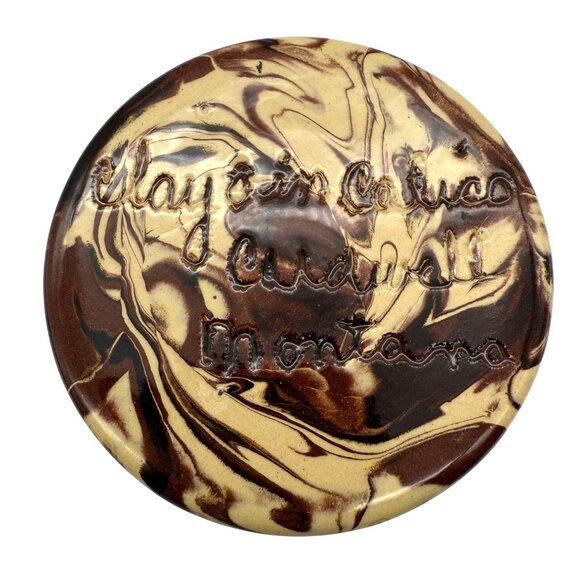 Vtg Clays in Calico Pottery Ashtray Cardwell Montana Marbled Brown Cream Signed - Picture 6 of 8